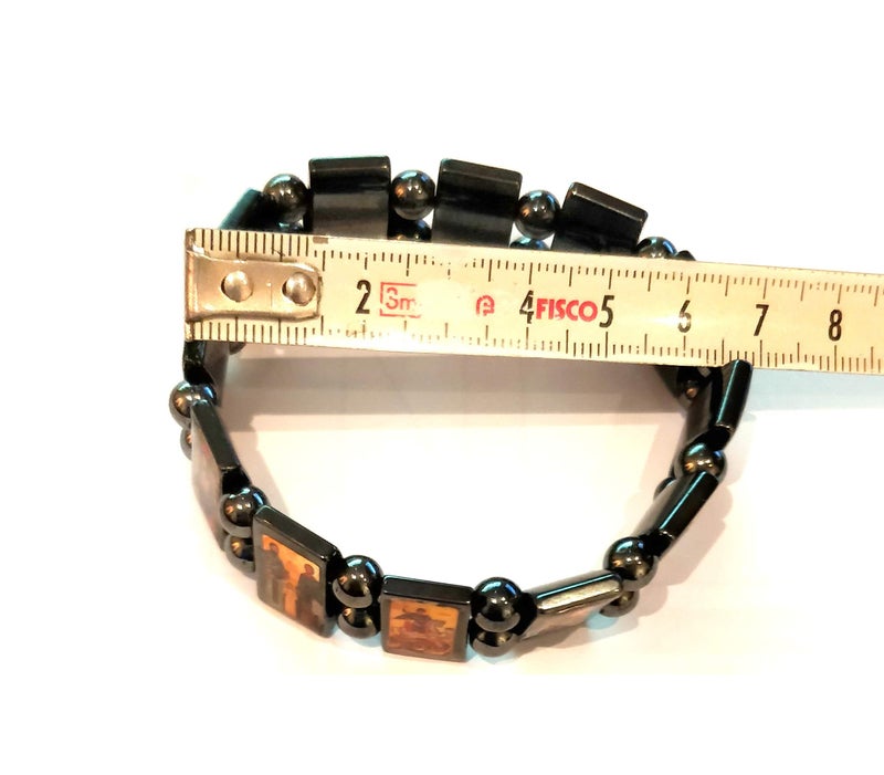 Iconsgr Christian Orthodox Greek Religious Hematite Bracelet with Saints - Image 2